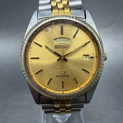 Seiko SQ President Watch Men 36mm Gold Dial Two Tone Daydate Round New Battery U0