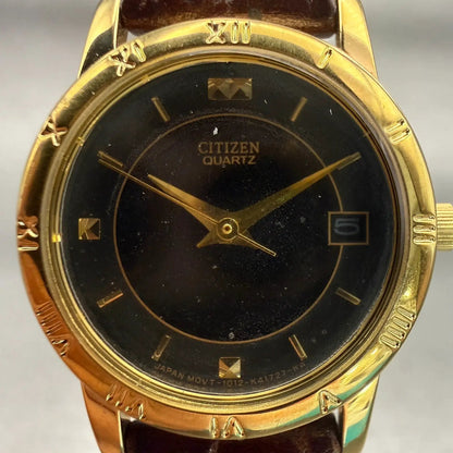 Citizen Watch Women 24mm Black Dial Gold Tone Date Round 1032-K13131 New Battery1