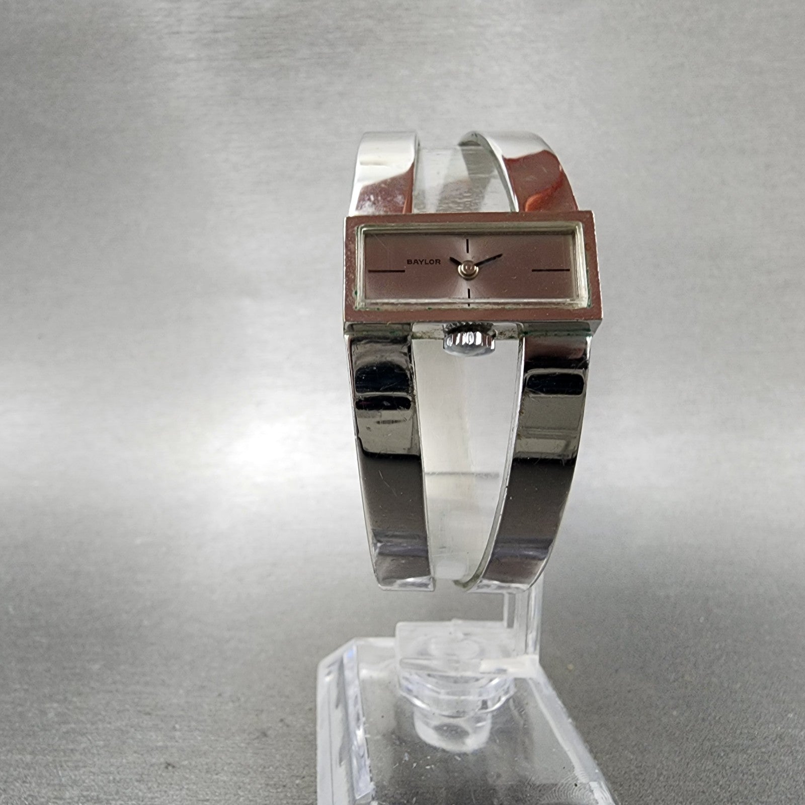 Baylor Watch Women 24mm Silver Dial Silver Tone Rectangle Manual Wind bangle5