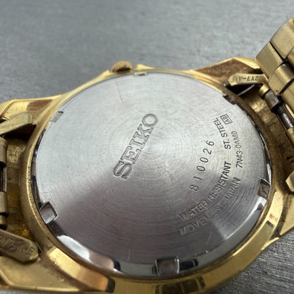 Seiko Watch Men 37mm Champagne Dial Gold Tone Daydate 7N43-0AM0 New Battery9