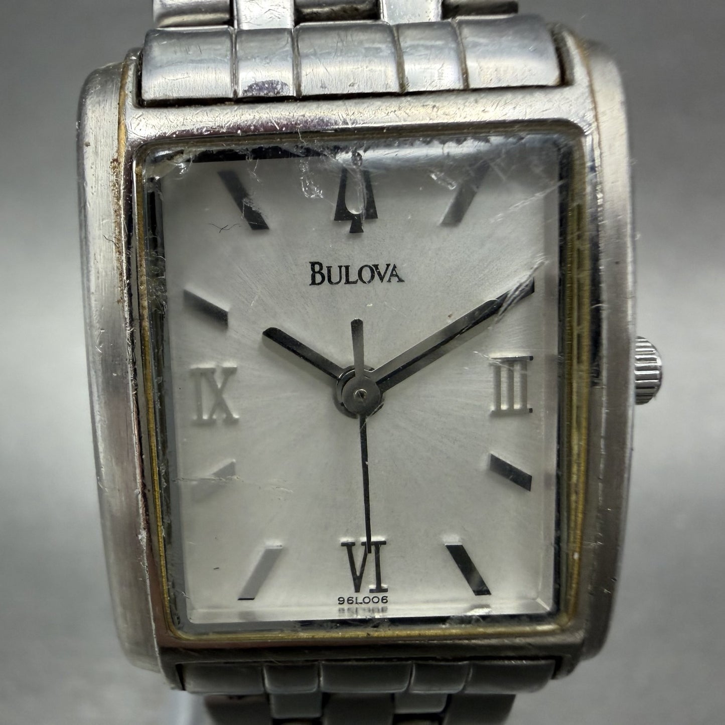 Bulova Tank Watch Women 22mm White Dial Silver Tone Rectangle 96L006 New Battery1