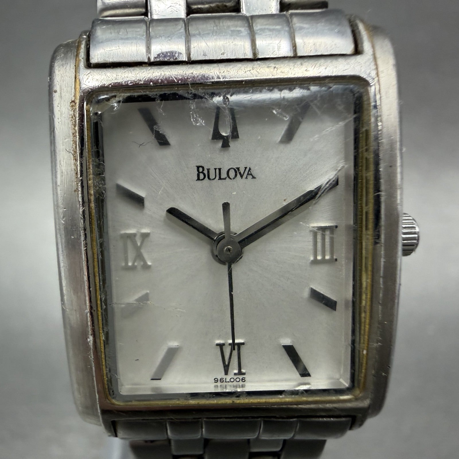 Bulova Tank Watch Women 22mm White Dial Silver Tone Rectangle 96L006 New Battery1