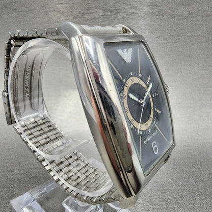 Emporio Armani Tank Watch Men 33mm Black Dial READ!!!!!!!!!!! Rectangle New Batt3