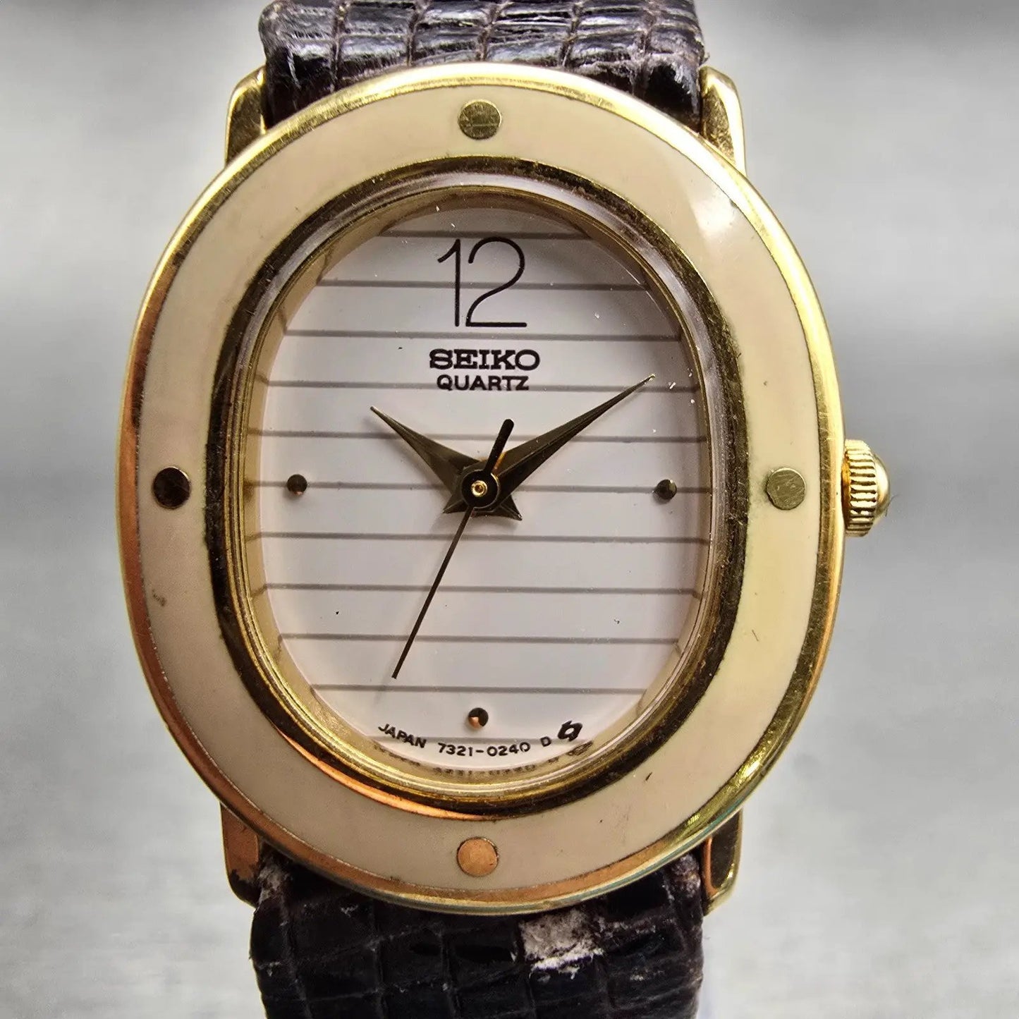 Seiko Watch Women 21mm White Dial Gold Tone Oval 7321-5090 New Battery Vintage1