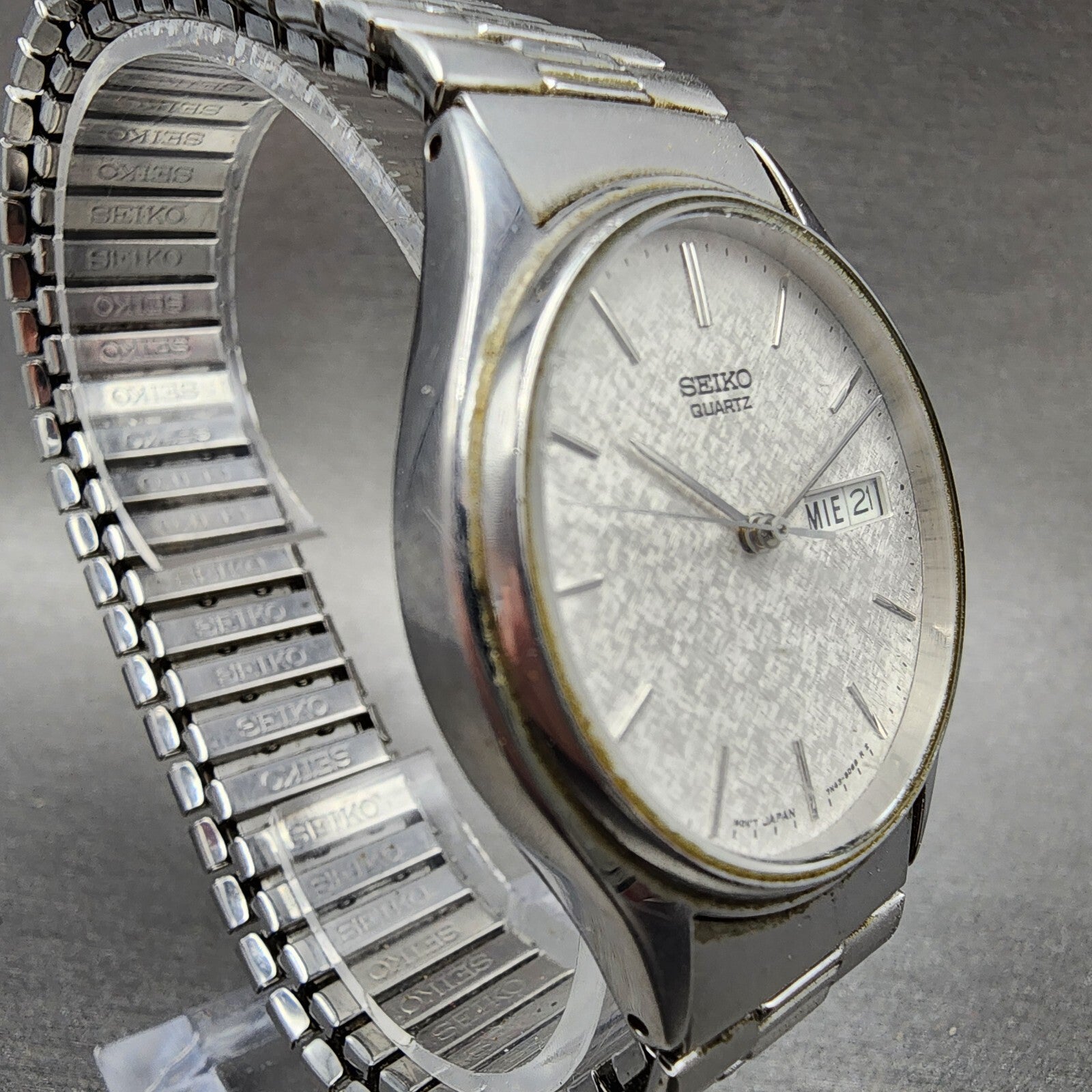 Seiko Watch Men 34mm White Dial Silver Tone Daydate 7n438a89 New Battery3