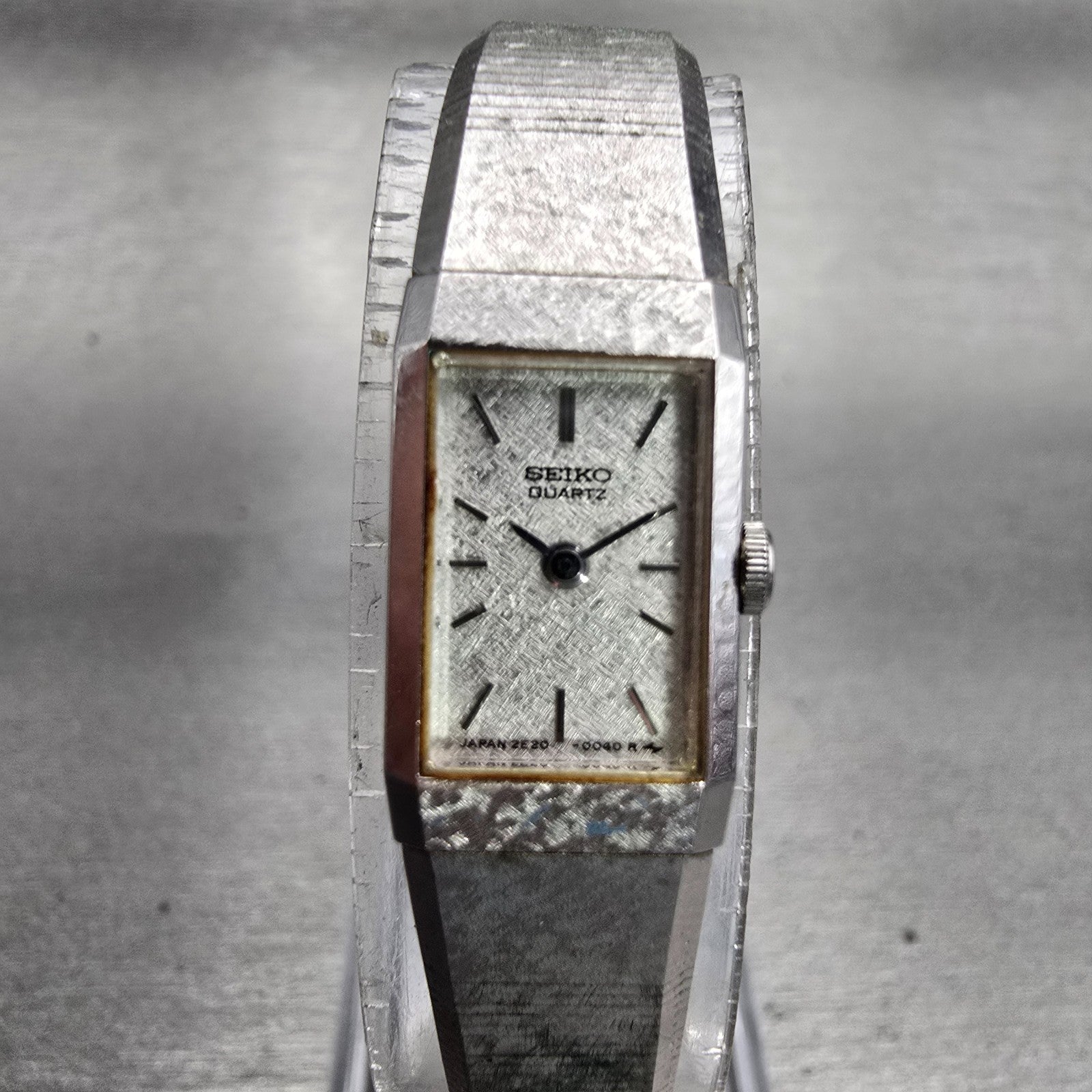 Seiko Watch Women 12mm Silver Dial Silver Tone Rectangle 2E20-5029 New Battery0
