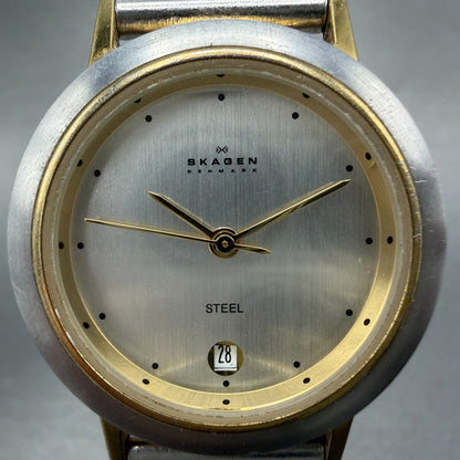 Skagen Watch Women 28mm Silver Dial Two Tone Date Round 16SGS New Battery ABCD1