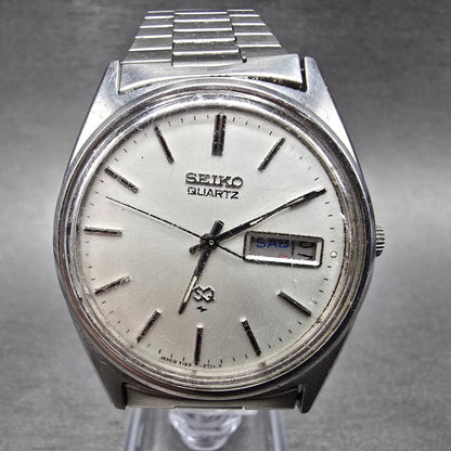 Seiko SQ Watch Men 35mm White Dial Silver Tone Daydate 7123-8290 PARTS0