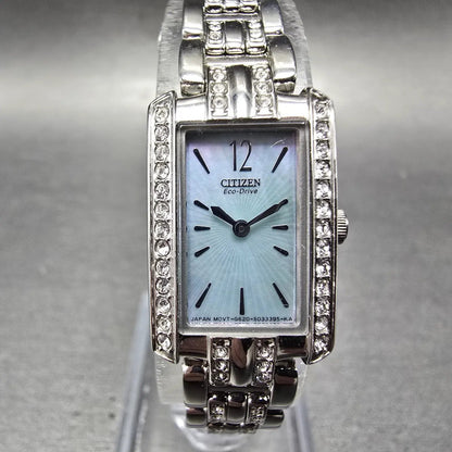 Citizen Eco-Drive Tank Watch Women 15mm MOP Dial Silver EG2680-61D Runs Crystals0