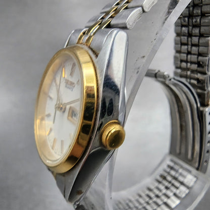 Seiko Watch Women 25mm White Dial Two Tone Daydate 7n830011 Round New Battery2