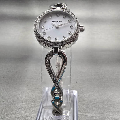 Bulova Watch Women 23mm MOP Dial Silver Tone Gemmed 96X129 New Battery5