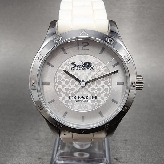 Coach Maddy Watch Women 34mm White Dial Silver Tone Band New Battery0