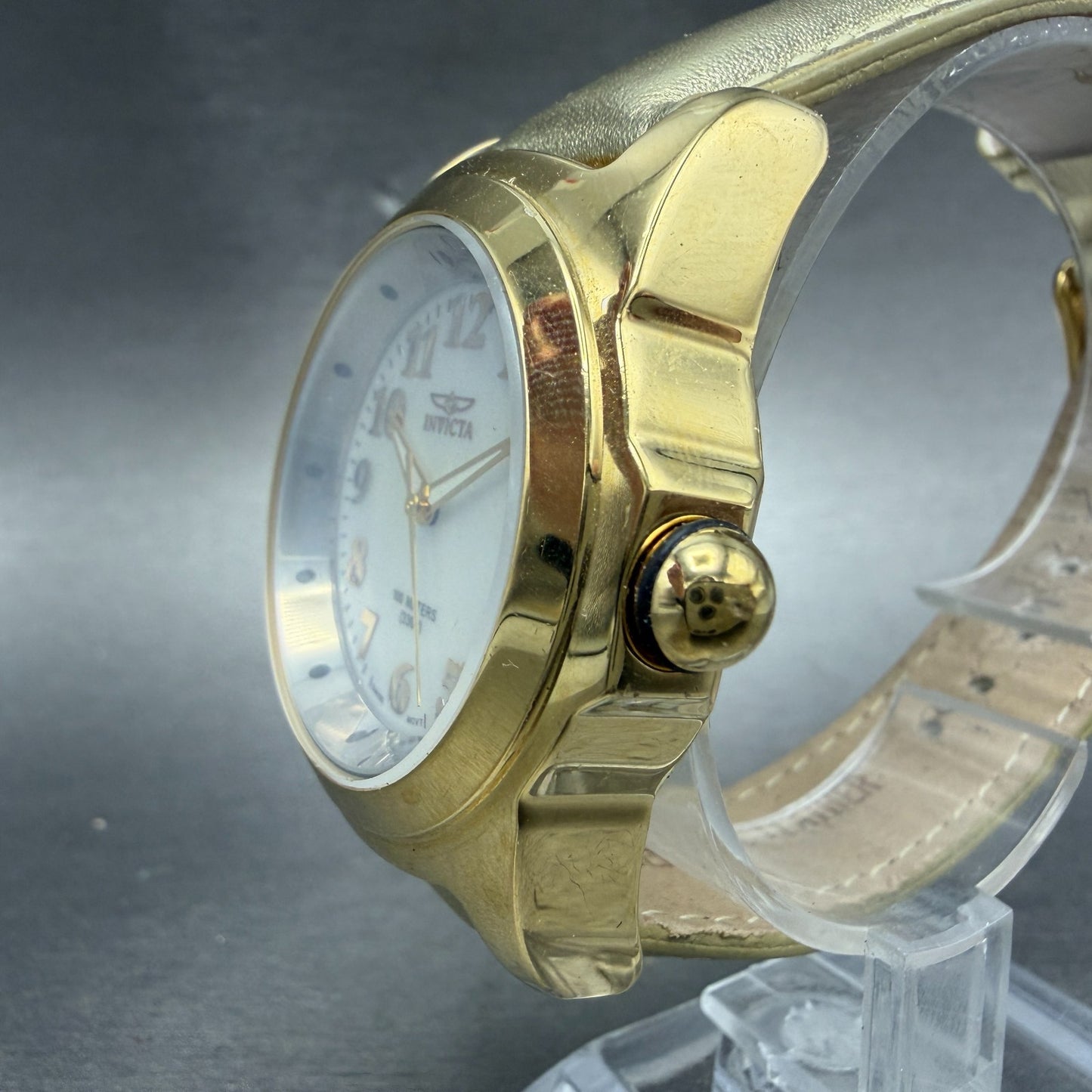 Invitca Baby Lupah Diver Watch Women 38mm MOP Dial Gold Tone Round 5068 New Batt2
