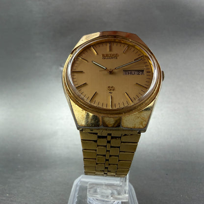 Seiko SQ Watch Men 35mm Gold Dial Gold Tone Daydate Round 7123-8570 New Battery5