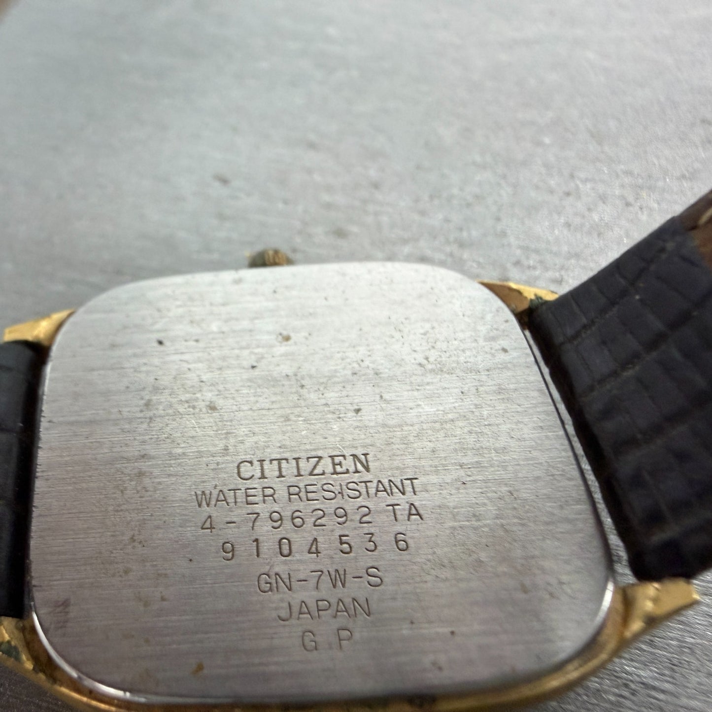 Citizen CQ Tank Watch Men 30mm Black Dial Gold Tone 4-796292 Rectangle PARTS10