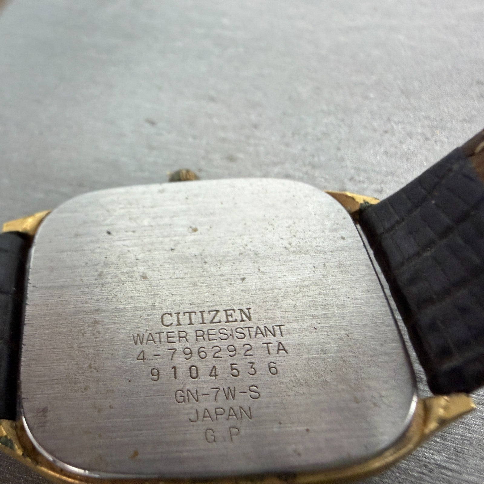 Citizen CQ Tank Watch Men 30mm Black Dial Gold Tone 4-796292 Rectangle PARTS10