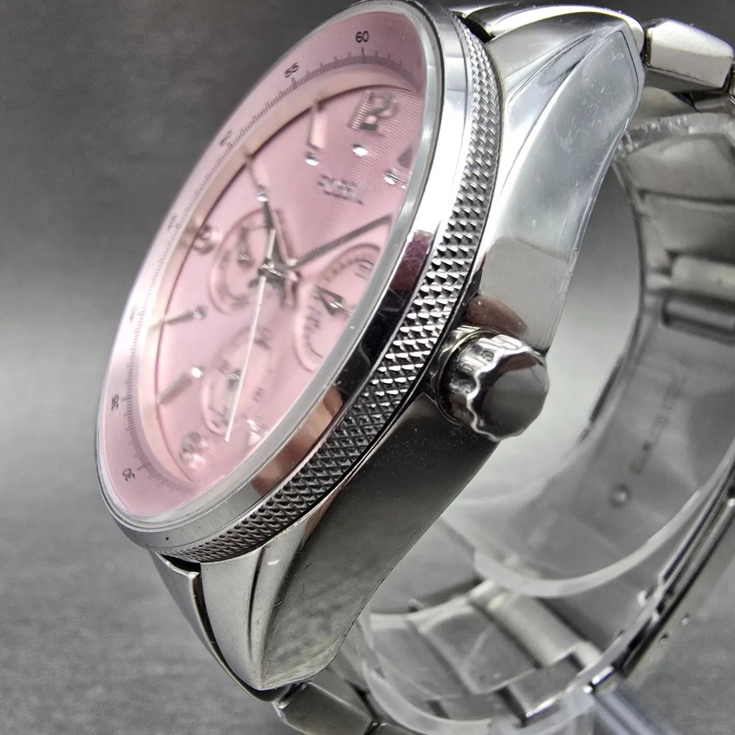 Fossil Watch Women 40mm Pink MOP Dial Silver Tone Daydate BQ1405 New Battery2