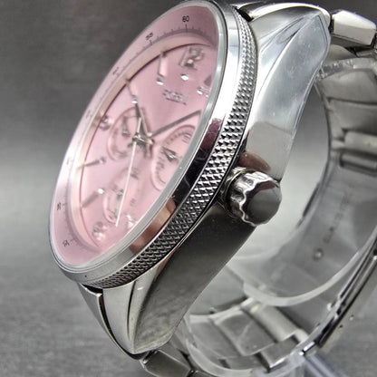 Fossil Watch Women 40mm Pink MOP Dial Silver Tone Daydate BQ1405 New Battery2