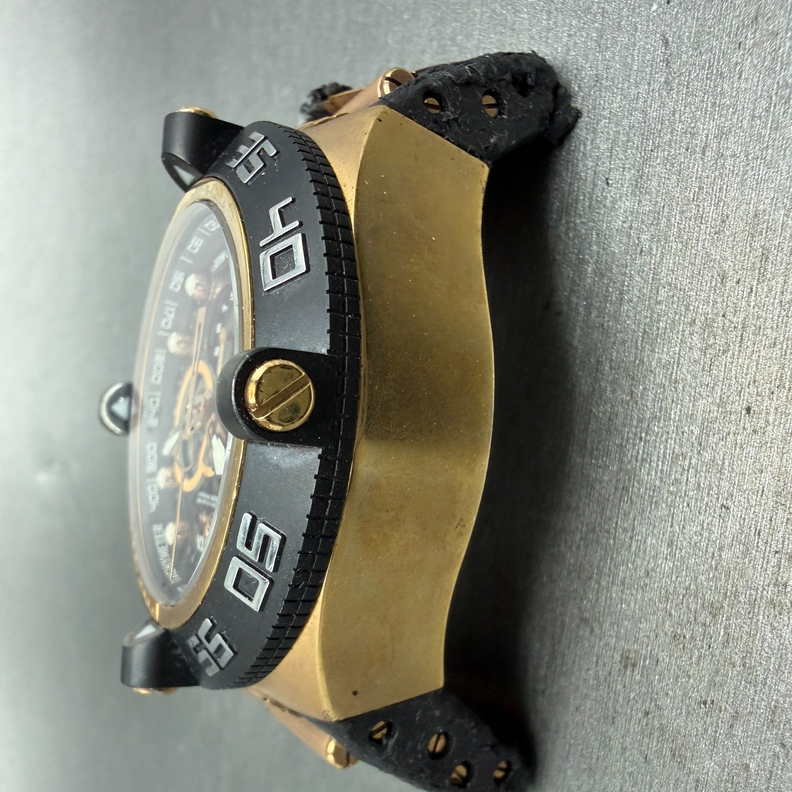 Invicta Subaqua Noma IV Chronograph Watch Men 50mm Black Dial Gold Tone New Batt3