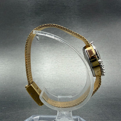 Gruen Watch Women 16mm White Dial Gold Tone Oval Diamond Bezel New Battery ABC8