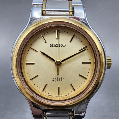 Seiko Spirit Watch Women 25mm Champagne Dial Two Tone Round 7N016A80 New Batt1