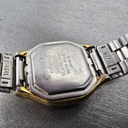 Casio L500 Watch Women 23mm Digital LCD Gold Tone Octagon Date Month New Battery9