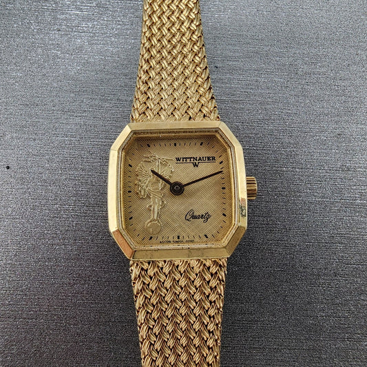 Wittnauer Watch Women 12mm Champange Dial Gold Tone Octagon Angel READ!!! NewBat0