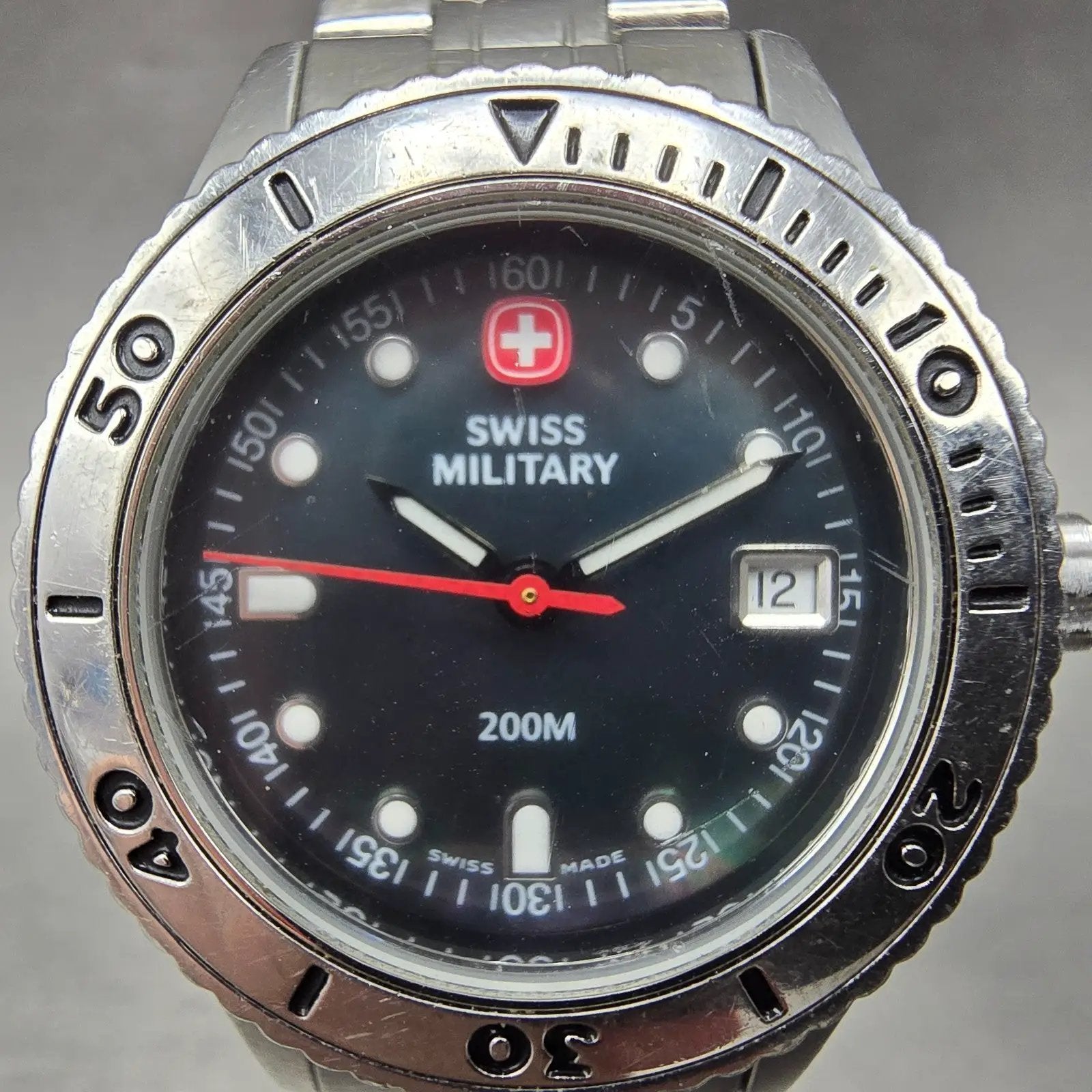 Wenger Swiss Military Dive Watch Women 30mm MOP Dial Steel Date 093.0670 New Bat2