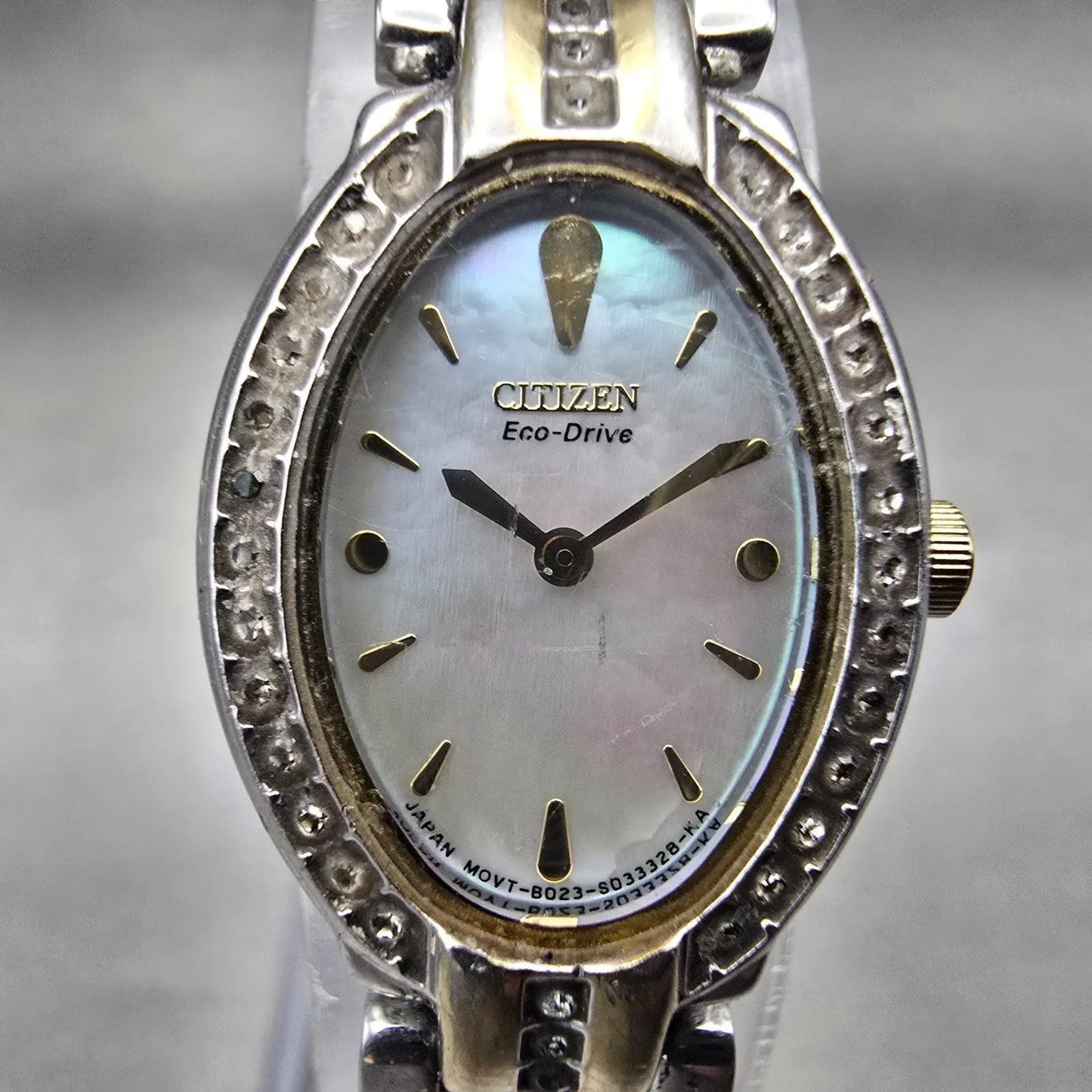 Citizen Eco-Drive Watch Women 18mm MOP Dial Gemmed Oval B023-S019214 Works1