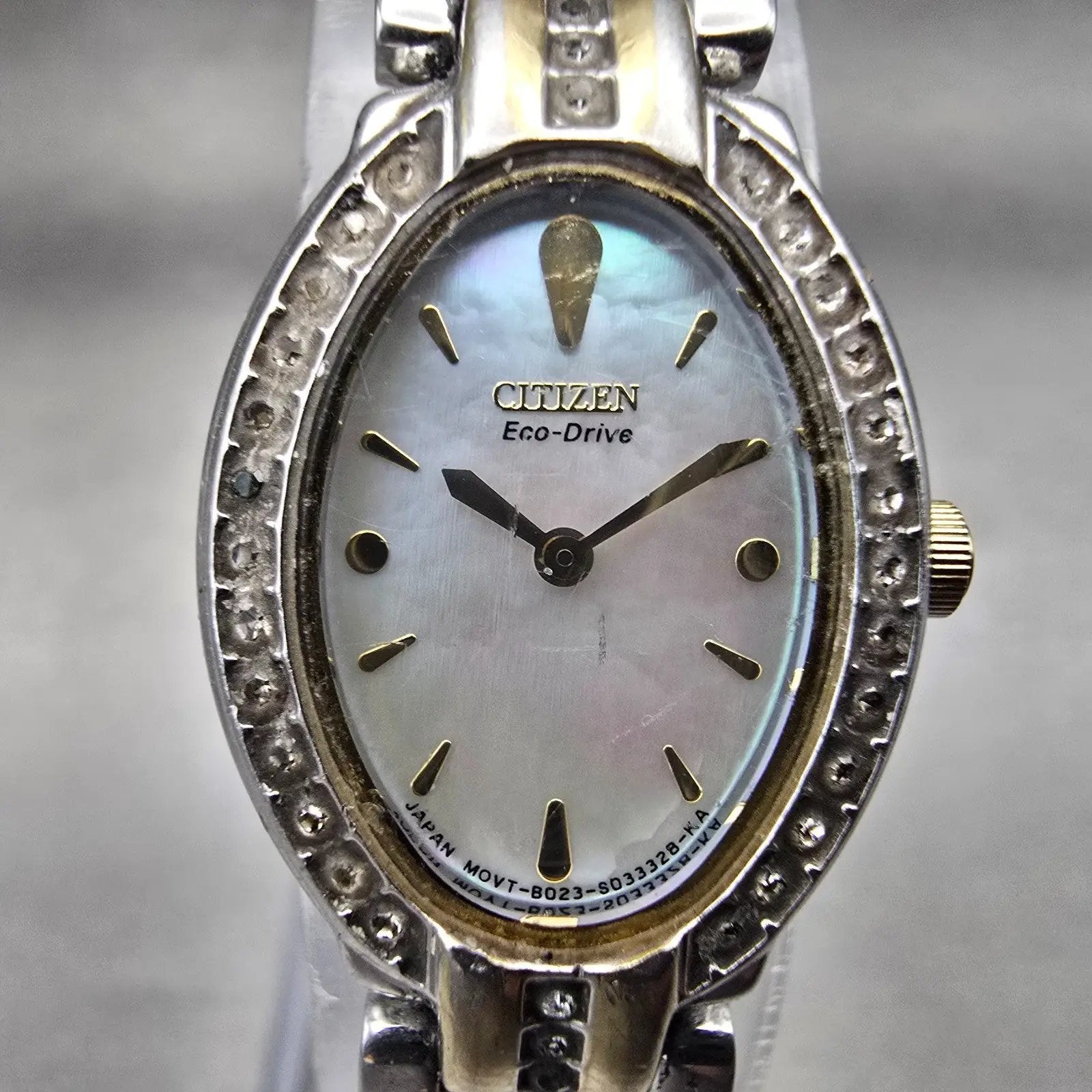 Citizen Eco-Drive Watch Women 18mm MOP Dial Gemmed Oval B023-S019214 Works1