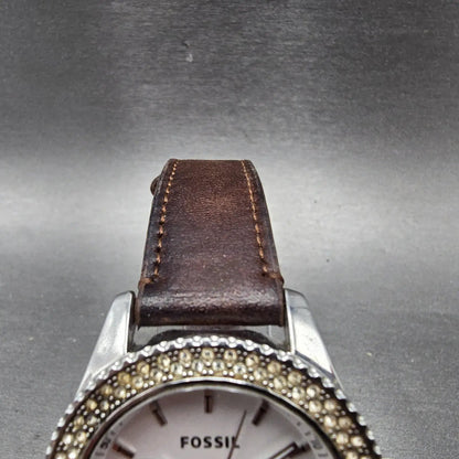 Fossil Watch Women 38mm Silver Dial Silver Tone Daydate ES-3001 New Battery4