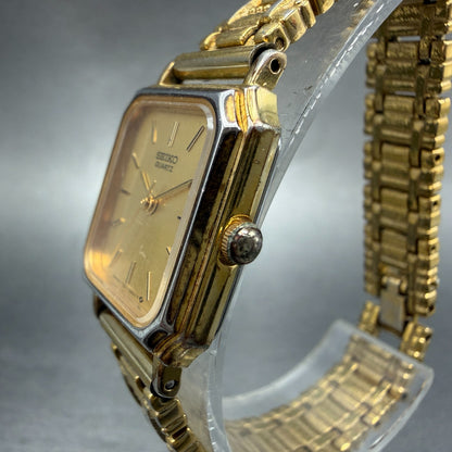 Seiko Tank Watch Women 20mm Champagne Dial Gold Tone 7321-5100 New Battery2