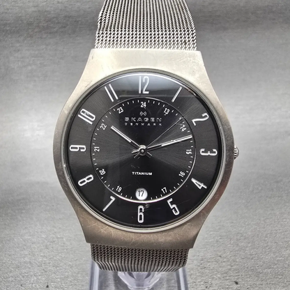 Skagen Sundby Watch Men 37mm Gray Dial Titanium Date 233XLTTM New Battery0