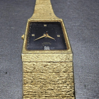 Bulova Tank Watch Men 24mm Black Dial Gold Tone Rectangle Diamond PARTS NO BACK5