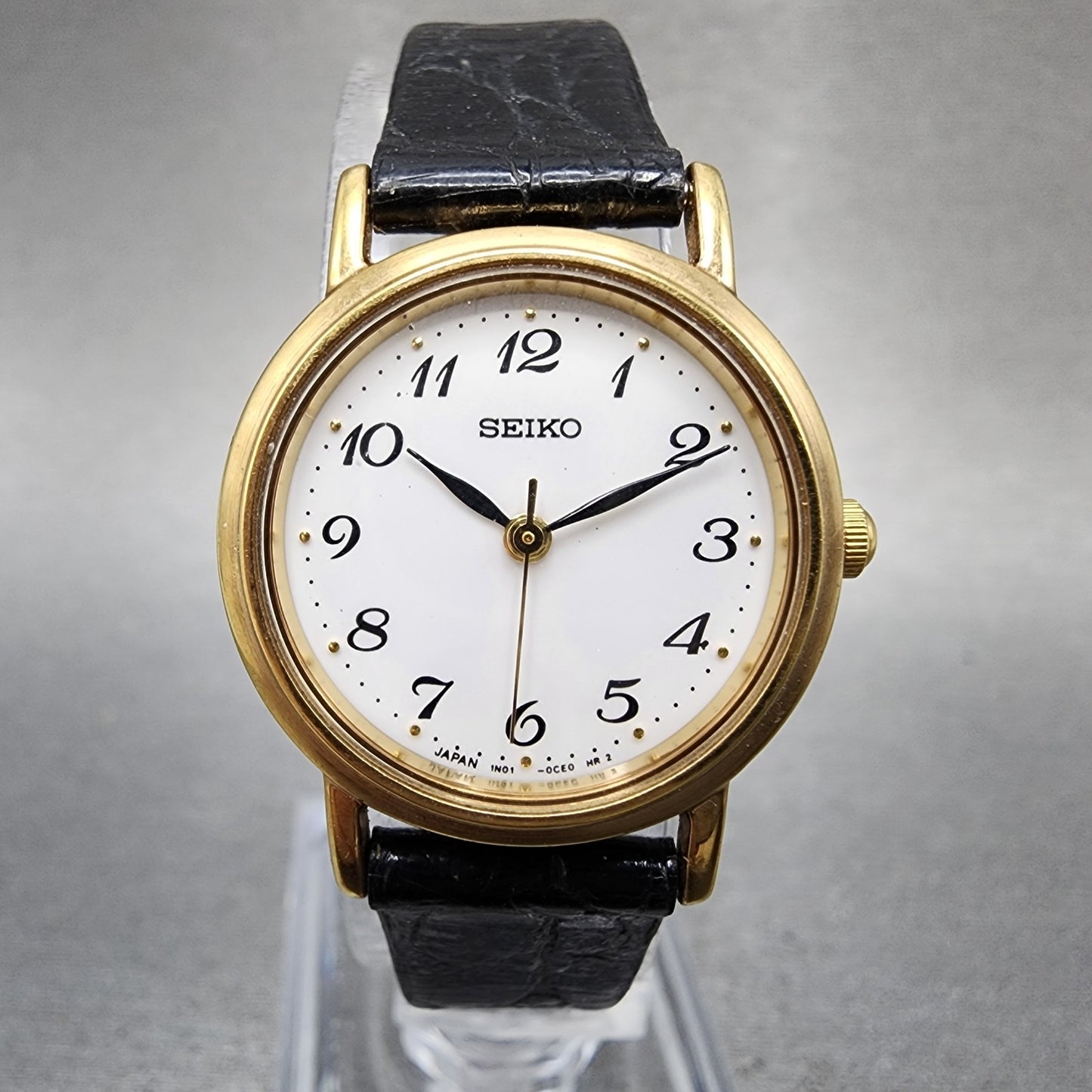 Seiko Watch Women 23mm White Dial Gold Tone Round 1n010ba New Battery0
