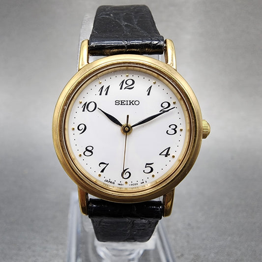 Seiko Watch Women 23mm White Dial Gold Tone Round 1n010ba New Battery0