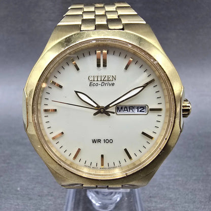 Citizen Eco-Drive Watch Men 39mm Cream Dial Gold Daydate E101-S044286 READ!!!!!!0