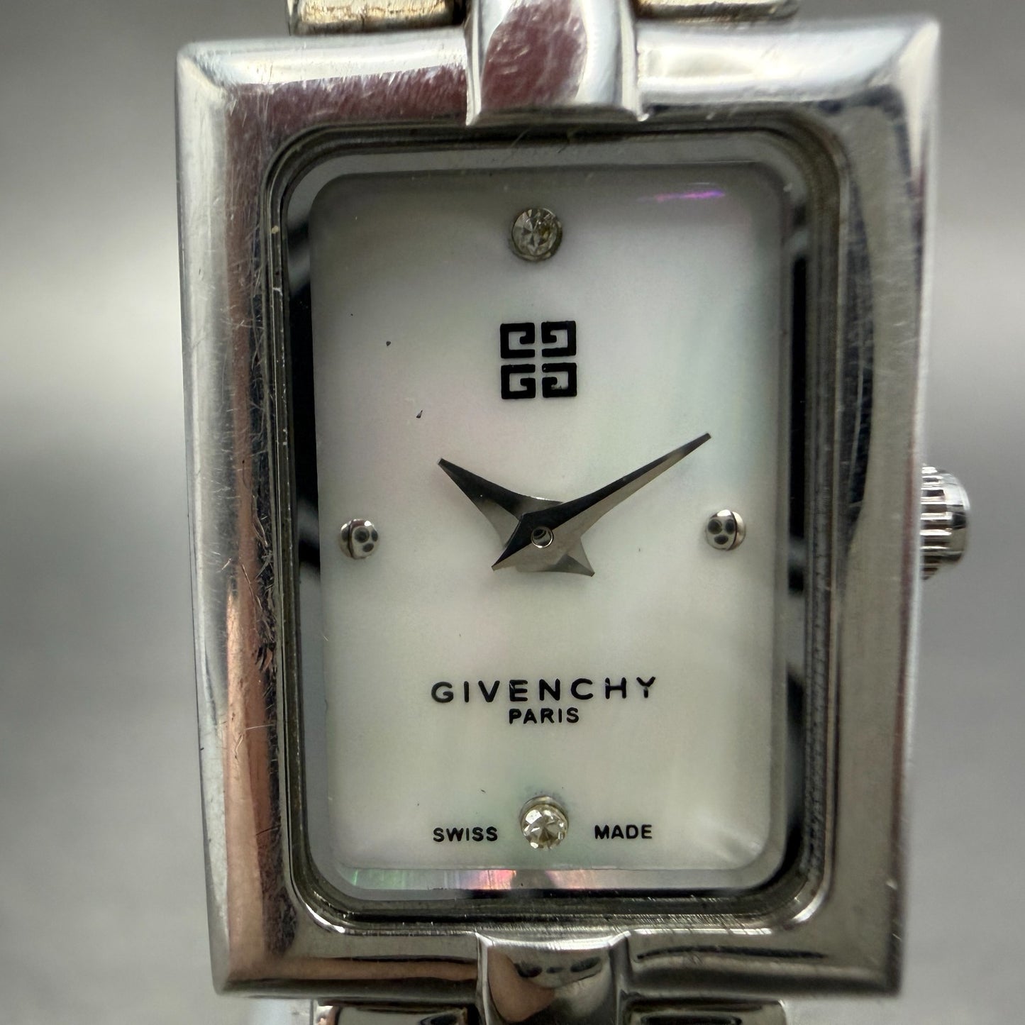 Givenchy Tank Watch Women 17mm MOP Dial Silver Tone Rectangle New Battery1