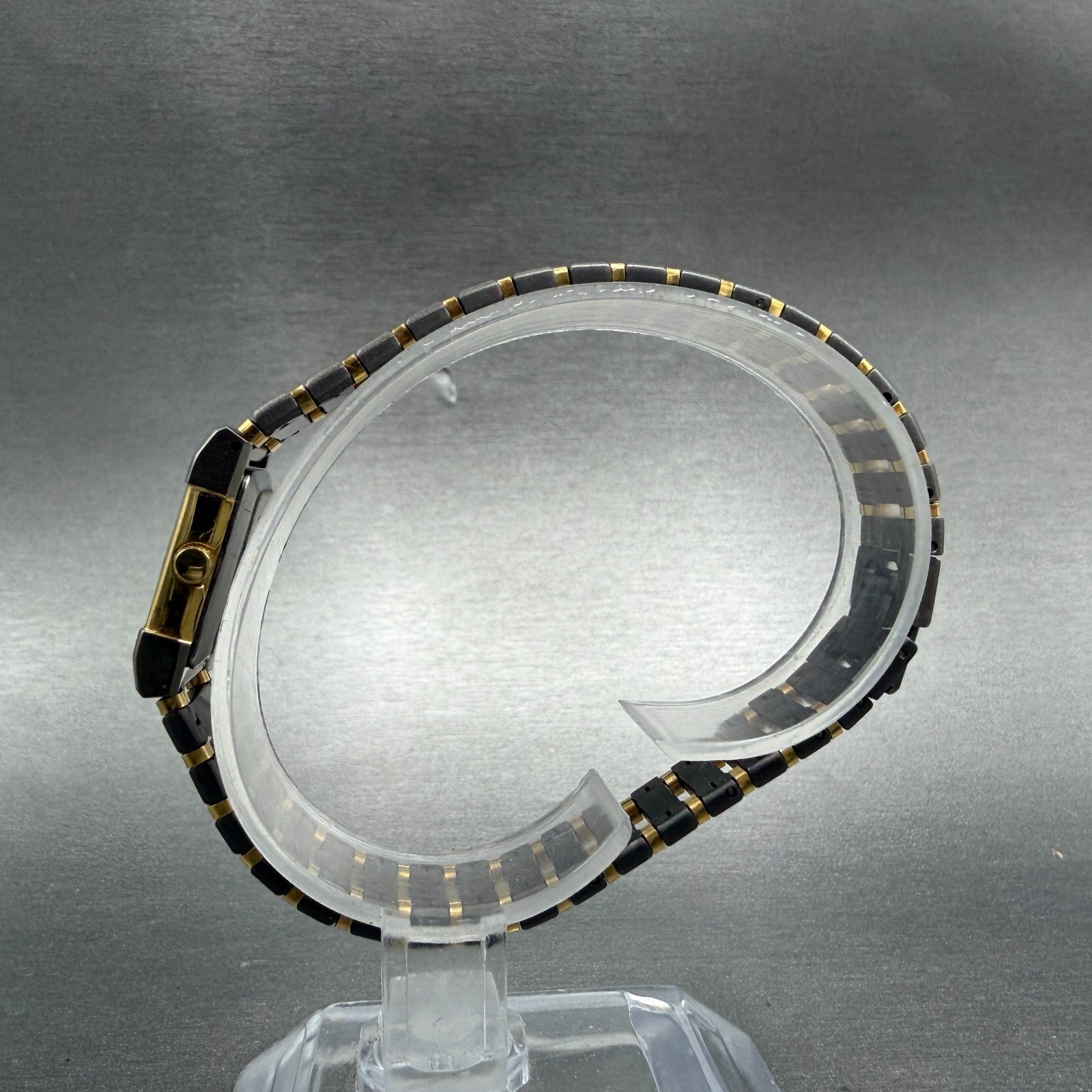 Seiko Lassale Tank Watch Women 16mm Black Dial Gray & Gold Rectangle 1E50 NOS6