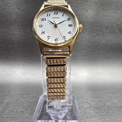 Seiko Watch Women 22mm White Dial Gold Tone Date Round 2A22-0200 New Battery5