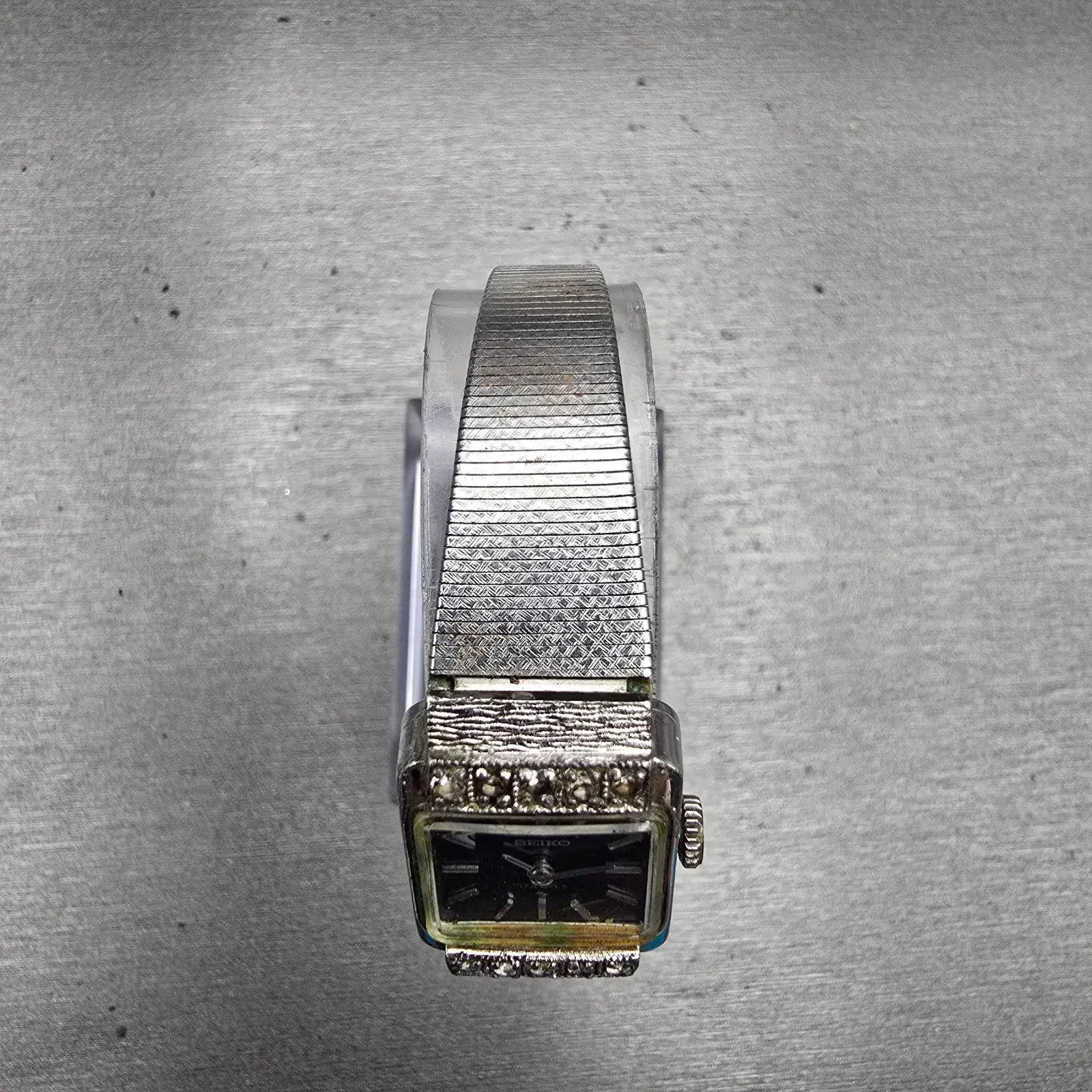 Seiko Watch Women 17mm Blue Dial Silver Tone Rectangle 21-3141 Manual Wind VTG4