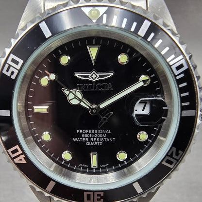 Invicta Pro Diver Watch Men 38mm Black Dial Silver Tone Date Round 8932OB NewBat1