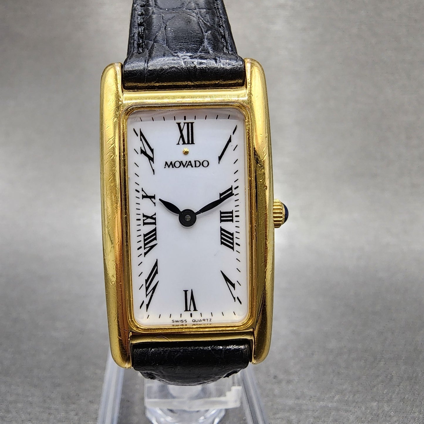Movado Tank Watch Women 20mm White Dial Gold Tone Rectangle 87.A1.455 New BattB10