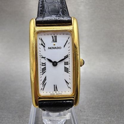 Movado Tank Watch Women 20mm White Dial Gold Tone Rectangle 87.A1.455 New BattB10
