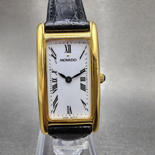 Movado Tank Watch Women 20mm White Dial Gold Tone Rectangle 87.A1.455 New BattB10