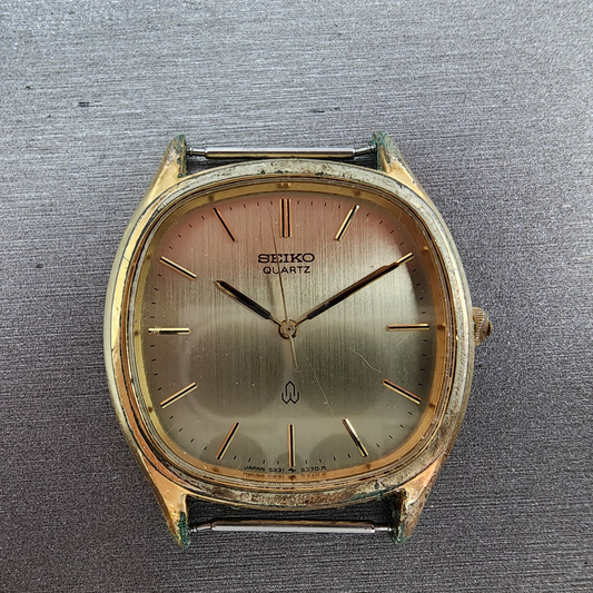 Seiko Watch Men 33mm Champagne Dial Gold Tone Rectangle 5931-5330 New Battery