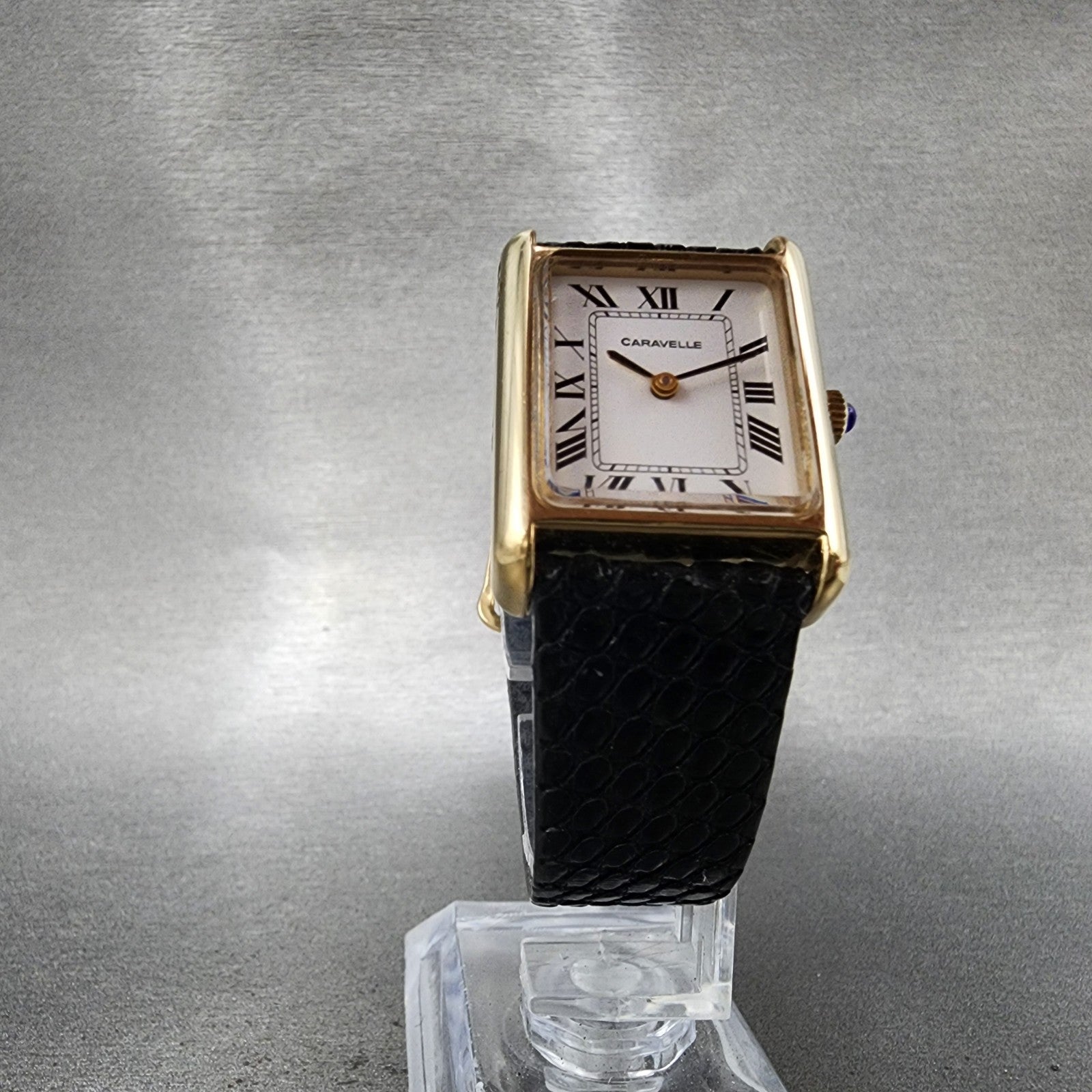 Bulova Caravelle Tank Watch Women 23mm White Dial Gold Tone Rectangle Manual5