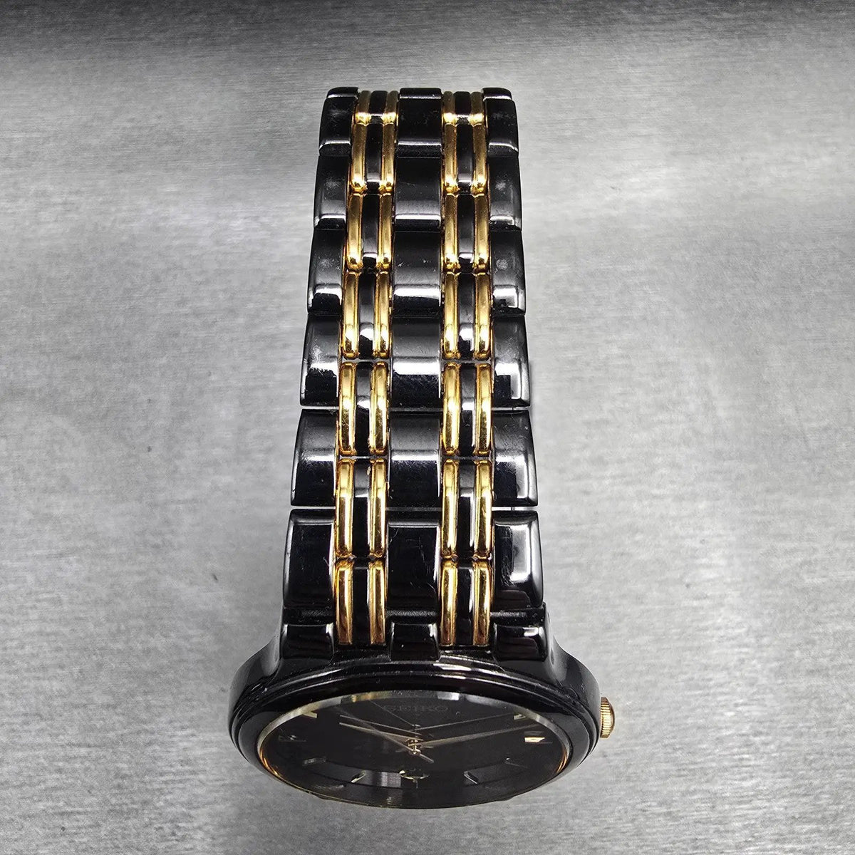 Seiko Watch Men 34mm Black Dial Black & Gold Date Round 7N22-7041 New Battery JP4