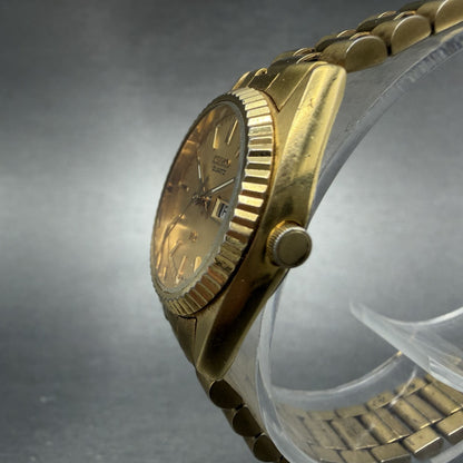 Seiko SQ Watch Women 24mm Gold Dial Gold Tone Daydate 24mm Round New Battery ABI2