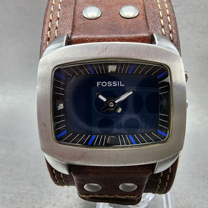 Fossil Big Tic Watch Women 33mm Blue Green Dial Silver Tone Rectangle New Batt1